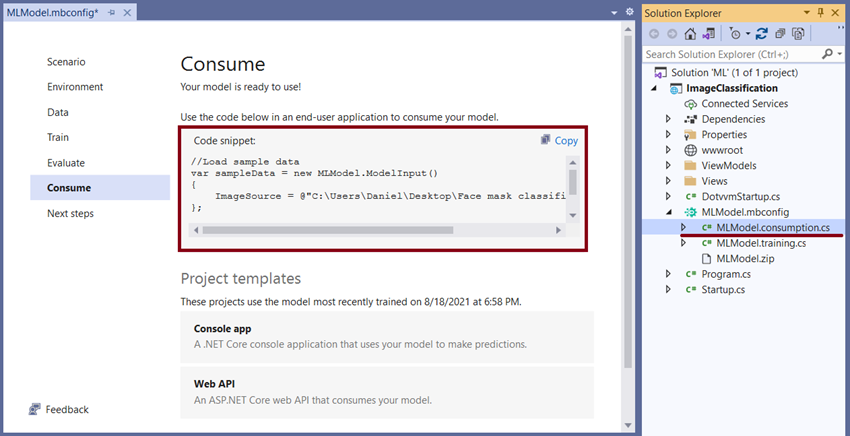 Image classification in web applications with ML.NET